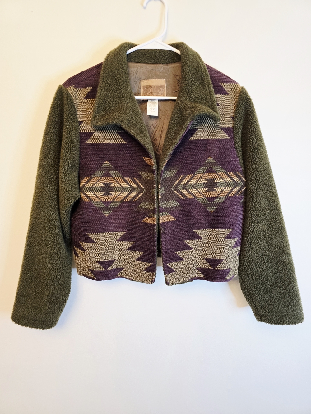 Vintage Roughrider Olive & Purple Patterned Sherpa Jacket